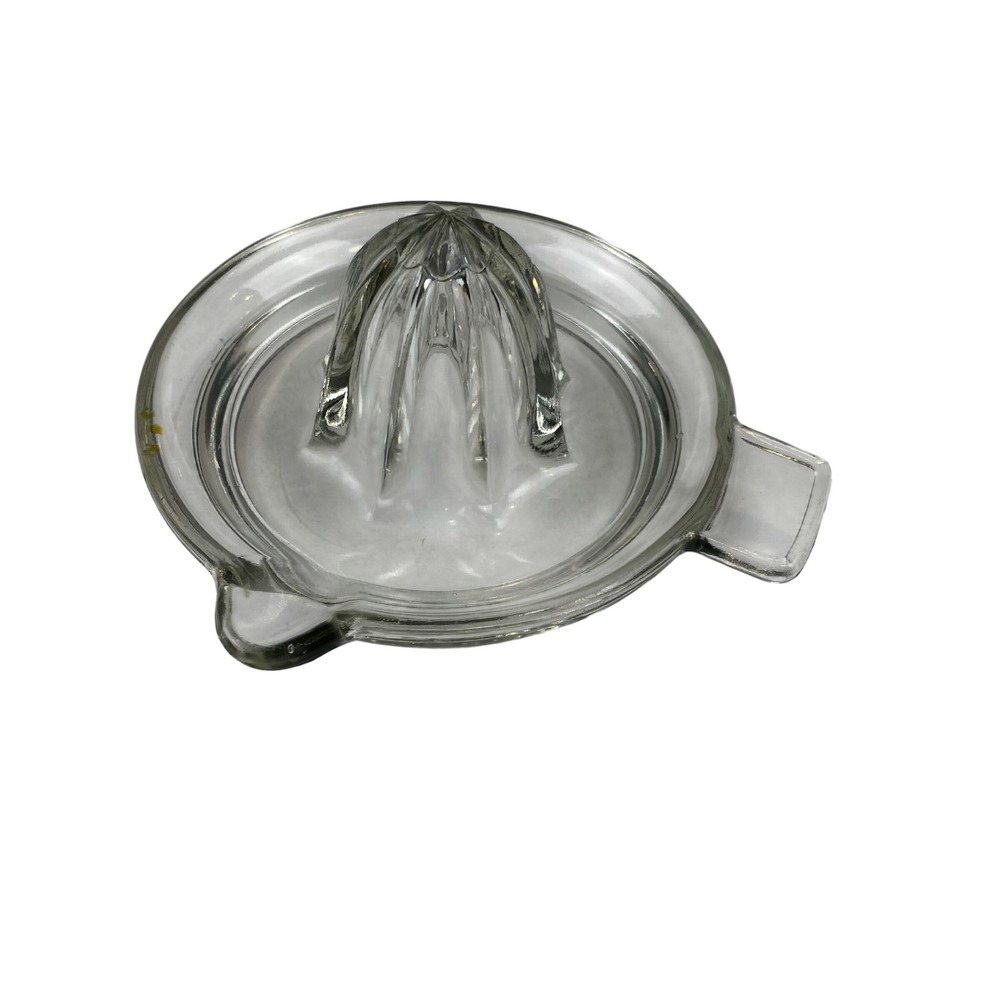 Vintage Clear Glass Citrus Juicer Reamer Hand Press Pour Spout Tab Handle